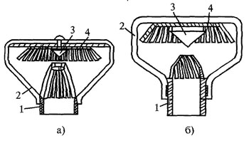 а) схема установки 1 - спринклерна (Дренчерна) головка, 2 трійник, 3 - поворот, 4 - контрольно-сигнальний клапан, б) спринклерна головка   Мал
